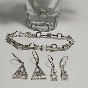 Tycoon CZ 925 Silver Bracelet & 2 Pairs Earrings Lot